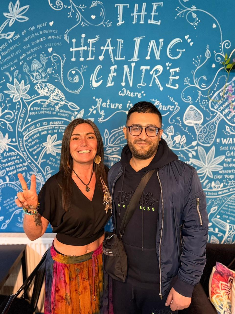 Claire with a guest at The Healing Centre